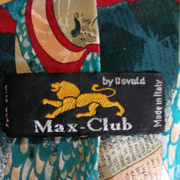 Vintage Deep Red and Teal Artistic Silk Italian Tie - Picture 7 of 9